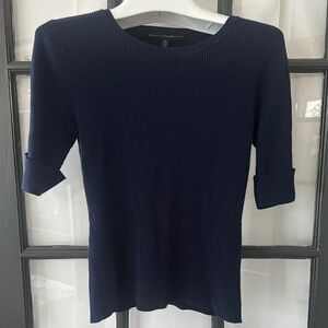 WHBM navy knit ribbed short sleeve crewneck sweater (M)